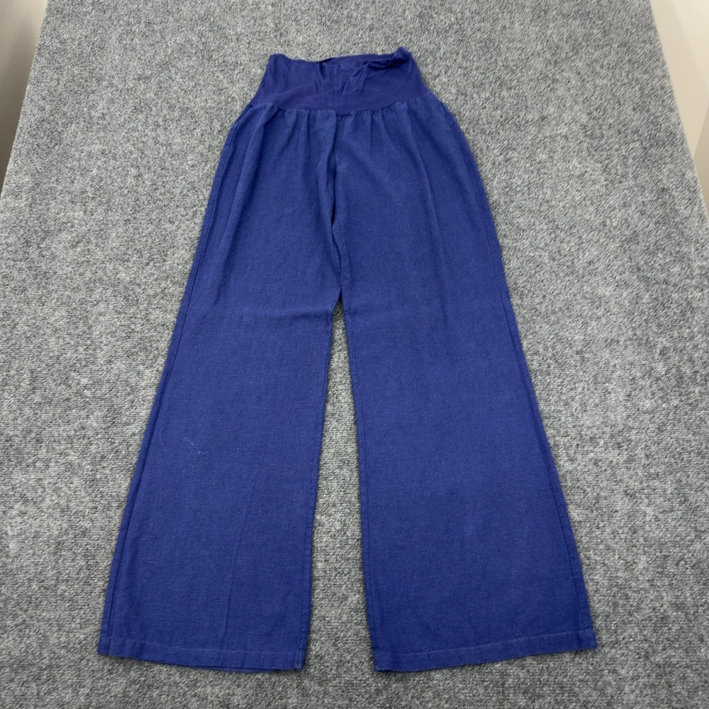 Love Tree Pants Womens Small Blue Linen Blend Wide Leg High Waist Boho Casual